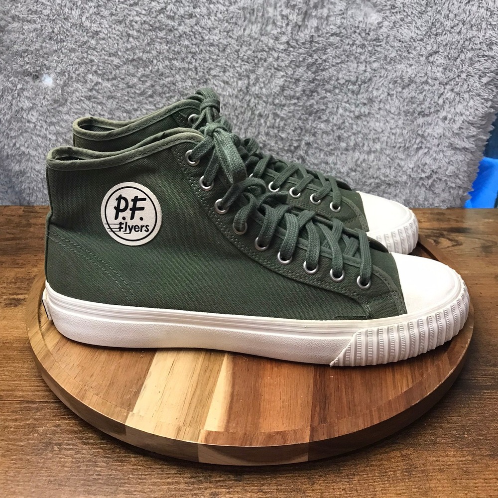 PF Flyers Center Hi Sneakers M 10 W 11.5 Olive Green Canvas High Top Shoes